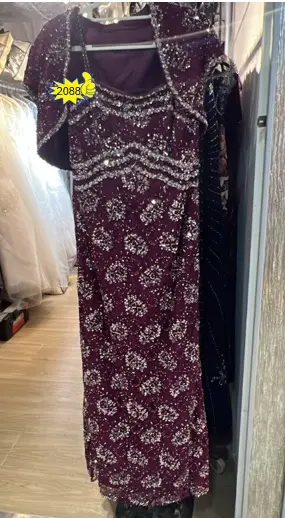 酒紅色銀刺繡中式禮服