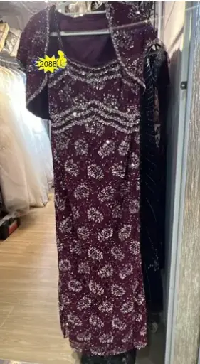 酒紅色銀刺繡中式禮服